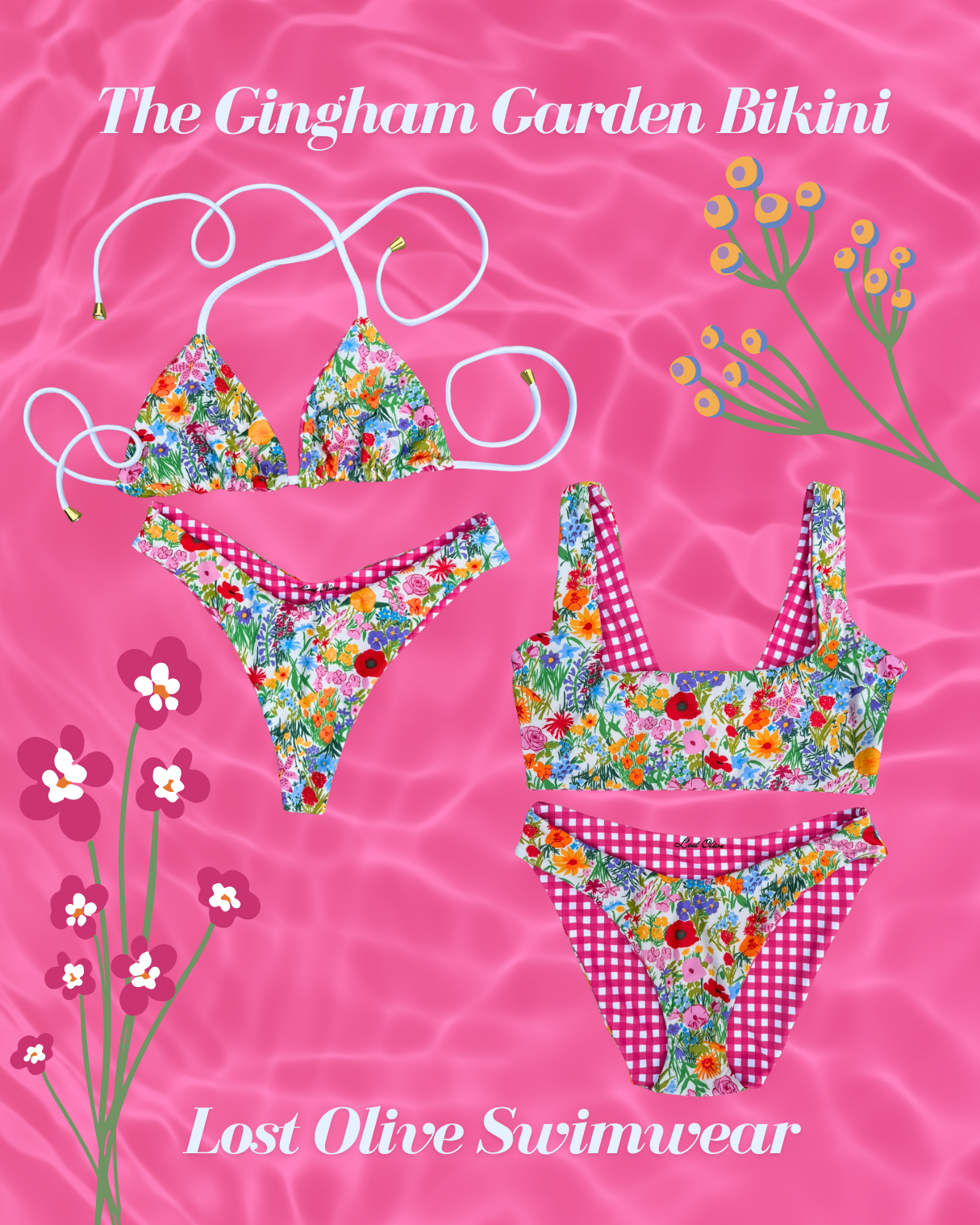 Gingham Garden Reversible Bikini Bottom