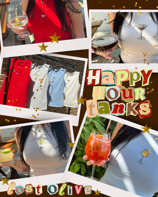 Happy Hour Embroidered Tanks