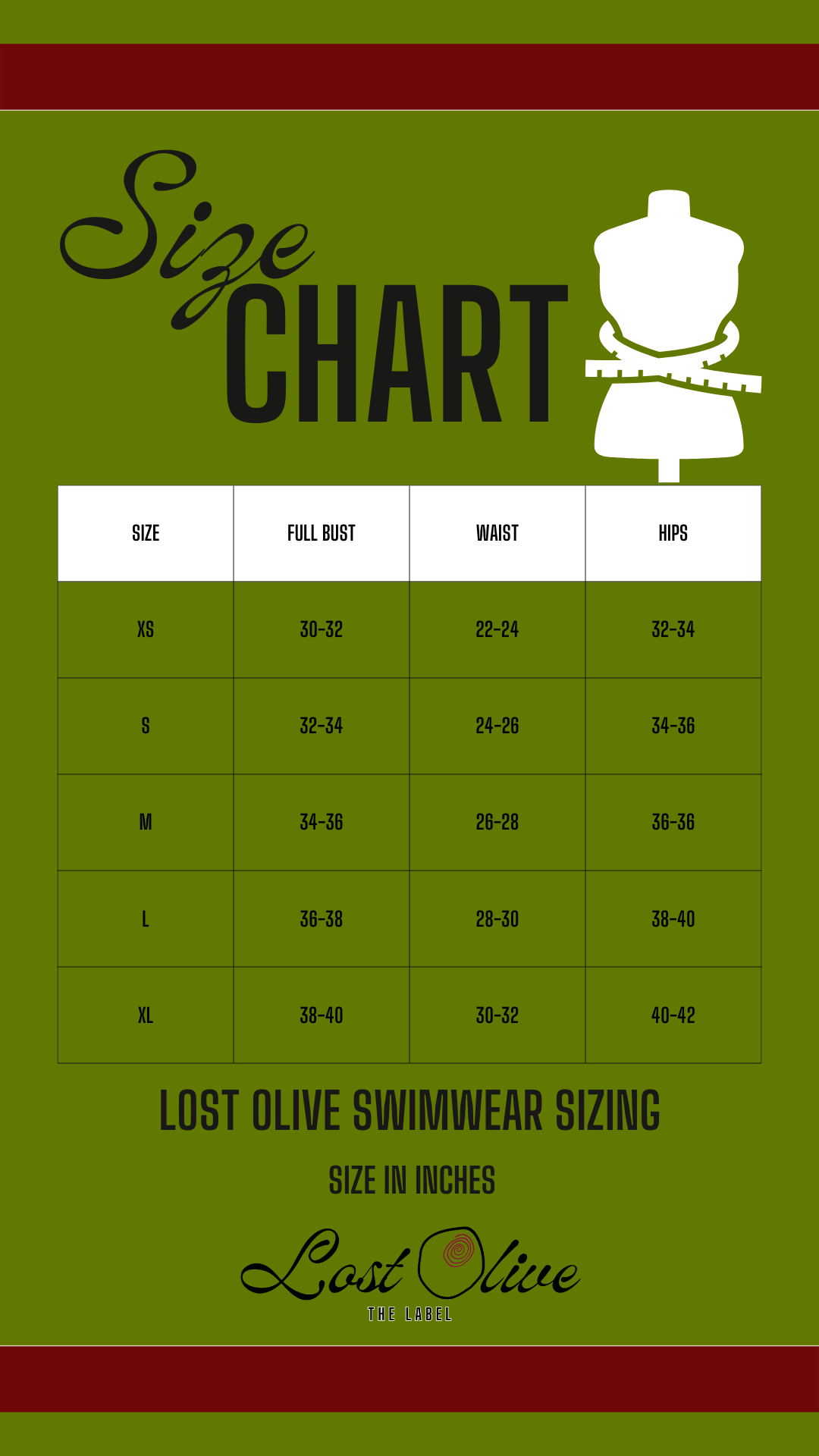 Size Chart Lost Olive The Label